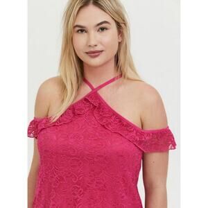 Torrid Pink Lace Halter Cold Shoulder Top Size 4